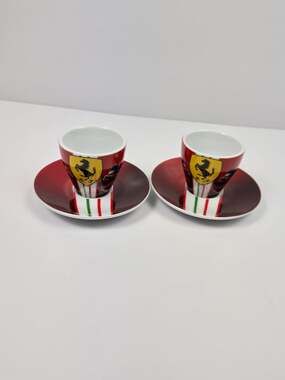 Vintage Ferrari Espresso Cups & Saucers Set of 2 Formula 1 F1 Racing Italy